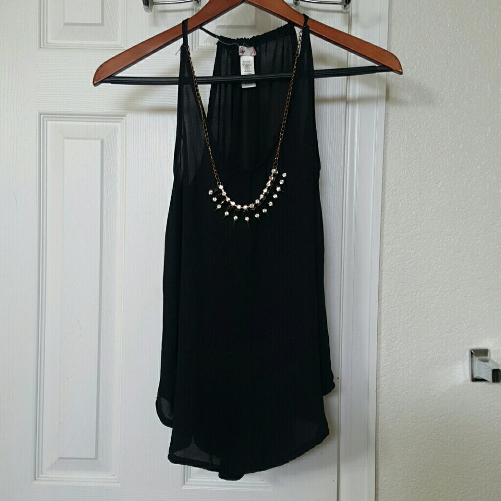 Black sheer cami with necklace